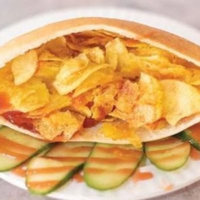 Chips with ketchup sandwich