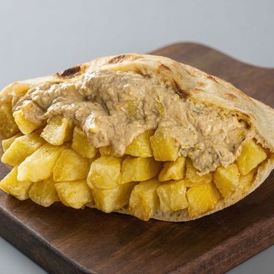 Potatoes with baba ghanouj sandwich