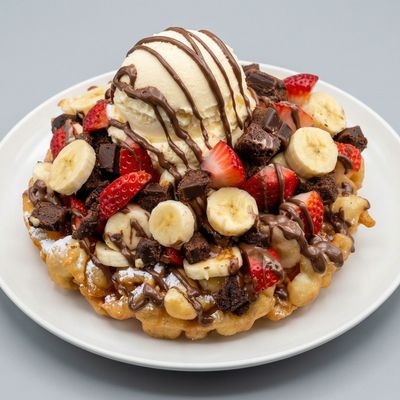 Nutella with fruit and cream waffle
