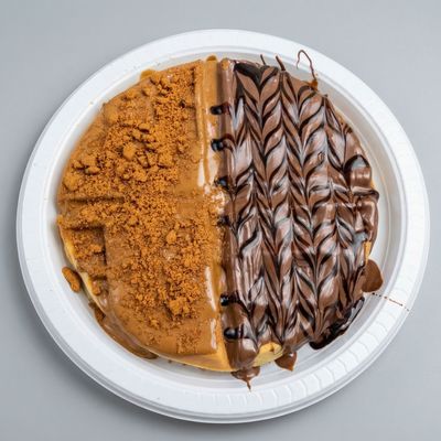 Half Nutella and half Lotus waffle