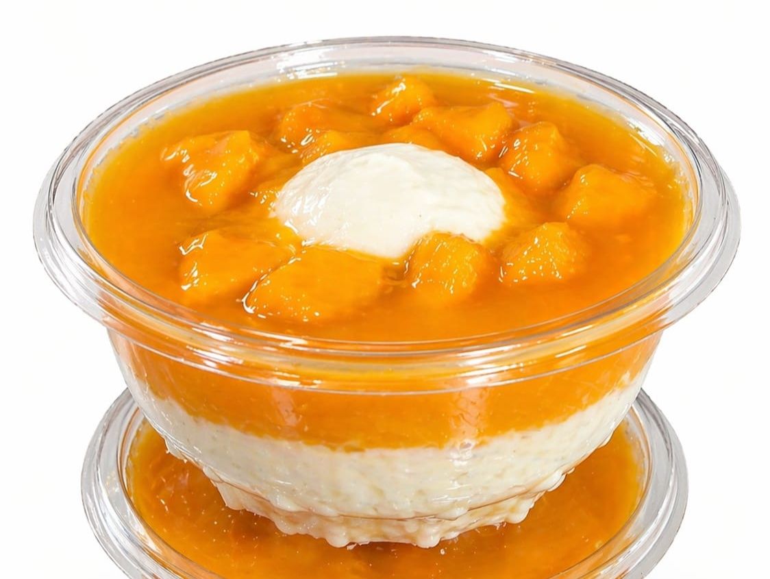 Rice pudding mix with basbousa and fruits