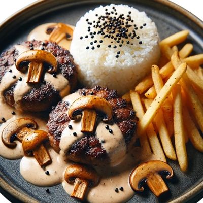 Burger with mushroom sauce