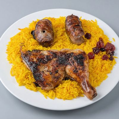 Quarter chicken meal with a 1/8 portion of rice tarab