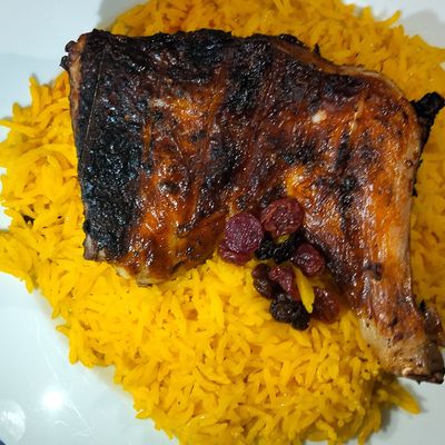 Quarter chicken thigh meal with rice