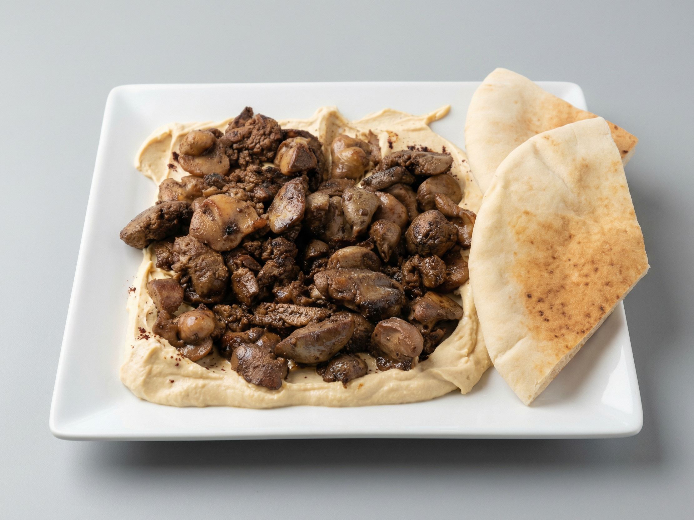 Hummus dish with chicken liver