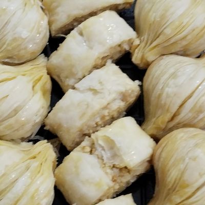 Turkish Baklava with Ice Cream and Qeshta