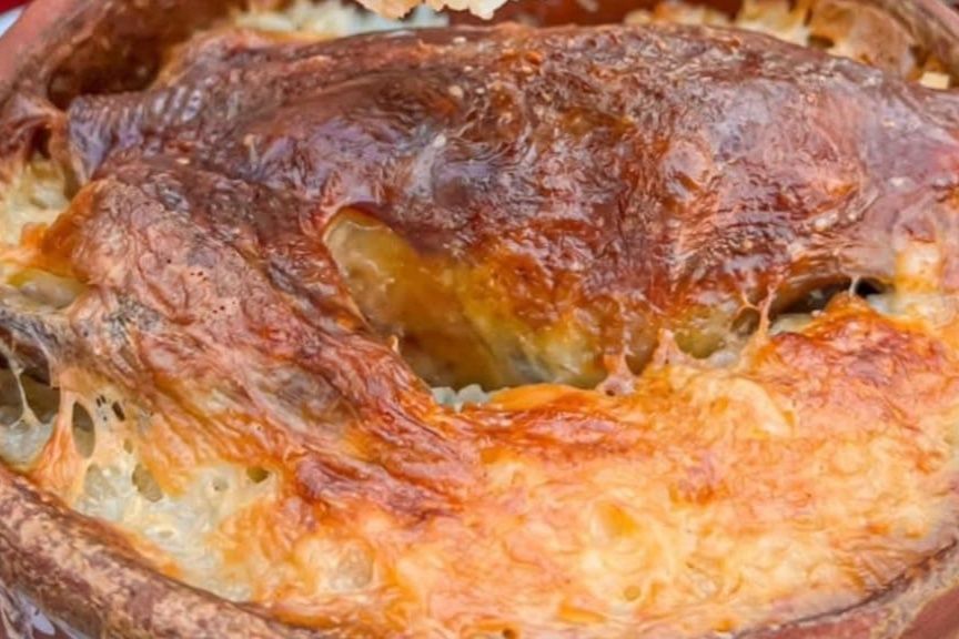 Baked rice casserole with pigeon
