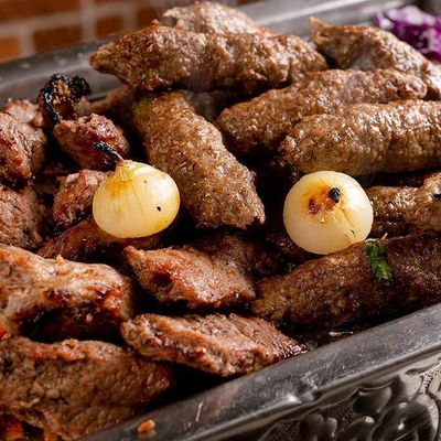 Grilled Kebab And Kofta On Charcoal Dish