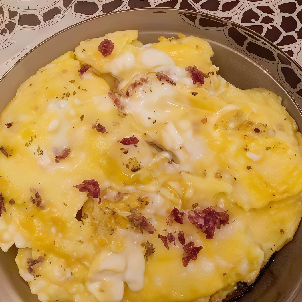 A box of fried eggs with pastrami