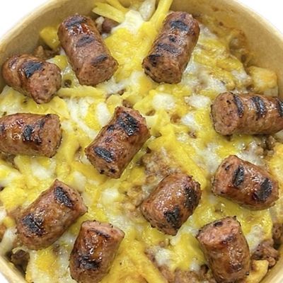 Potato packet with cheese and sausage