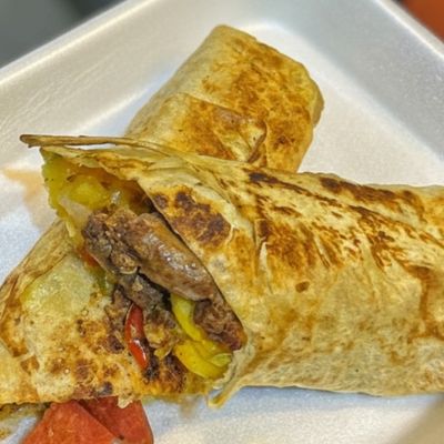 Sausage and potato sandwich wrapped