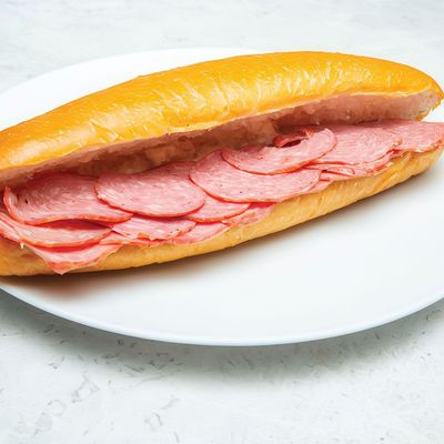 Sandwich Filled With Salami Slices With Mayonnaise