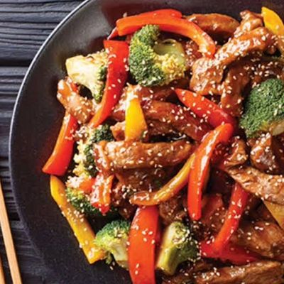 Beef with teriyaki sauce