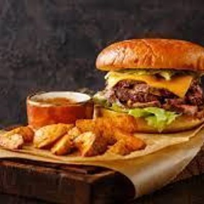 Beef Burger with Cheese and Potatoes