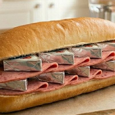 Luncheon Meat and Triangle Cheese Sandwich