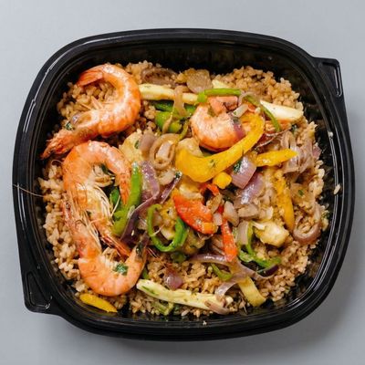 Grilled seafood mix with rice