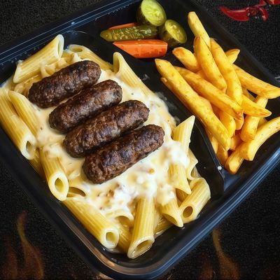 Grilled Kofta White Sauce Pasta Meal
