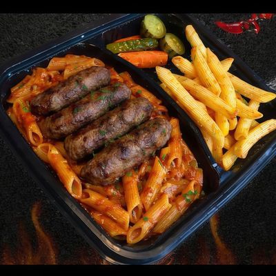 Pasta Red Sauce Meal with Grilled Kofta