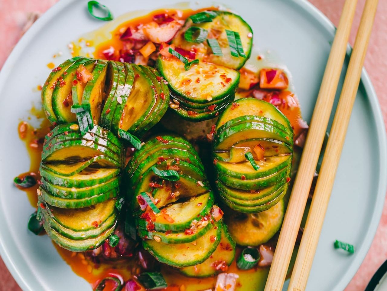 Pickled cucumber with spicy sauce