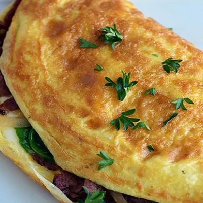 Omelette eggs with pastrami