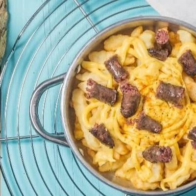 French fries with cheese and sausage