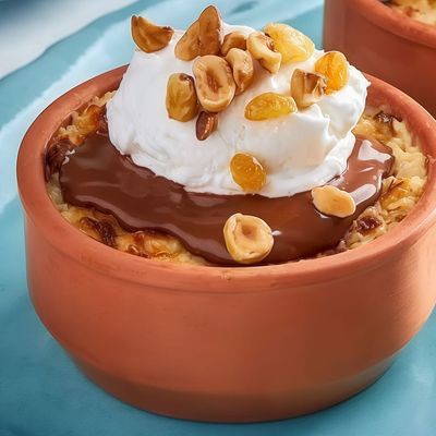 Umm Ali with Nutella, ice cream and nuts