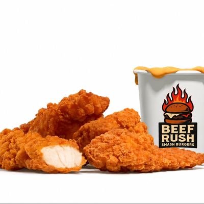 3 piece strips with cheddar sauce