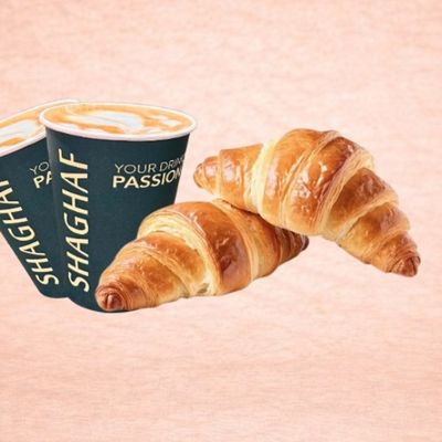 2 Plain Croissants with Cappuccino & Latte