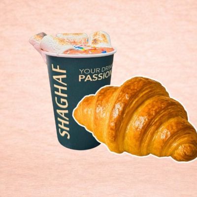 Plain croissant and hot chocolate