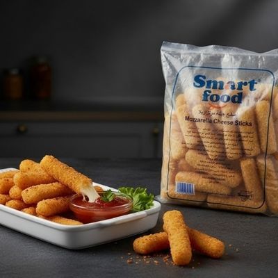 Half-fried seasoned mozzarella sticks