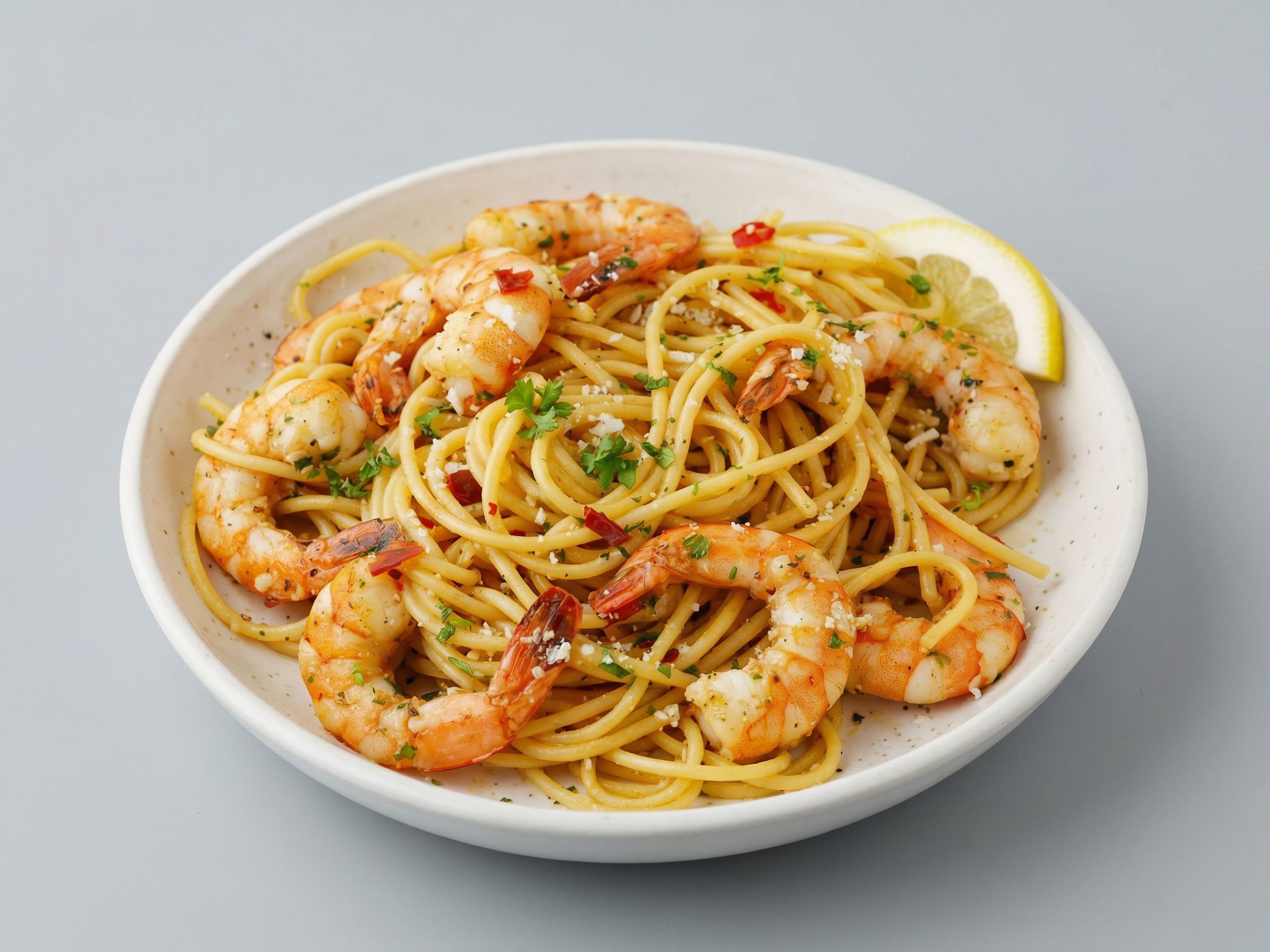Crispy shrimp pasta with lemon sauce