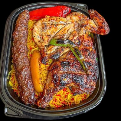 Half grilled chicken with kofta