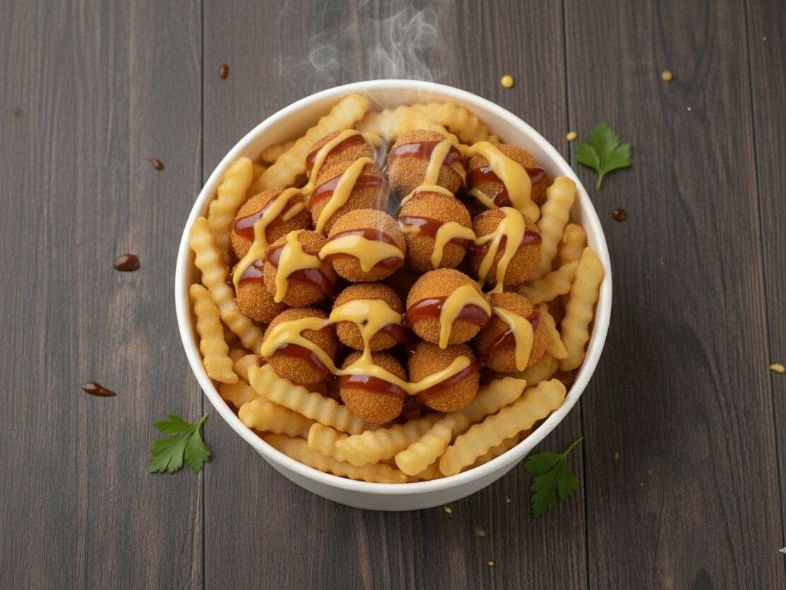 French fries with chicken topping