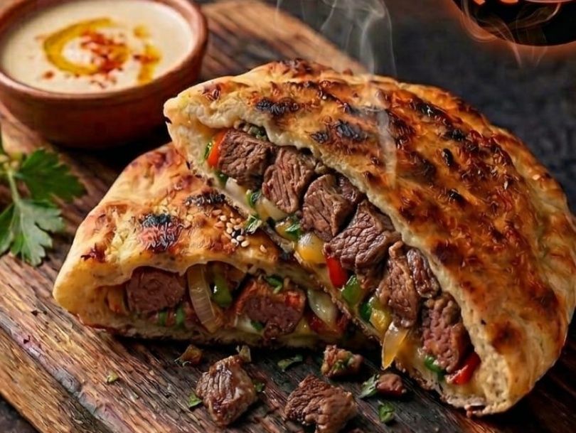 Charcoal grilled meat hawawshi with butter