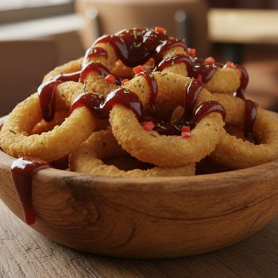 Onion rings with BBQ sauce