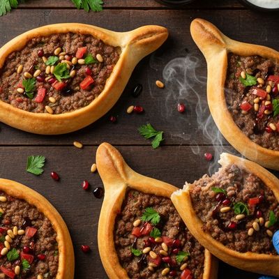 Minced meat manqousha with pomegranate molasses (Levantine sfihah)