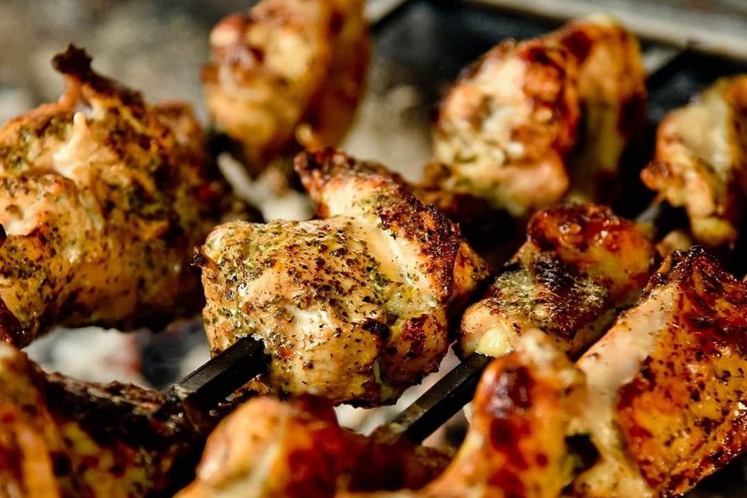 Charcoal grilled chicken shish pieces