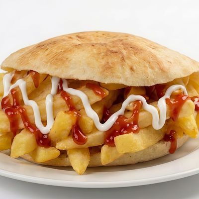 French Fries Sandwich with Ketchup and Mayonnaise