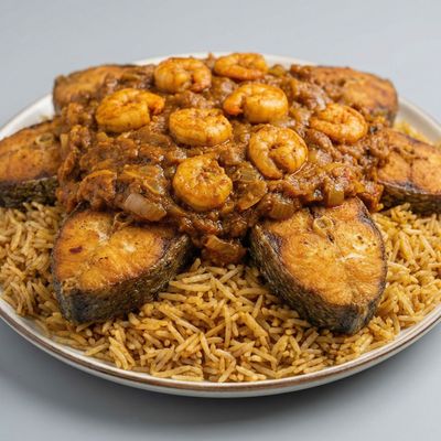 Hammour Mutabbaq Stuffed with Shrimp