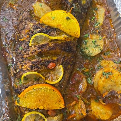 1 kg Sea Bass Tagine with Potatoes and Red Sauce