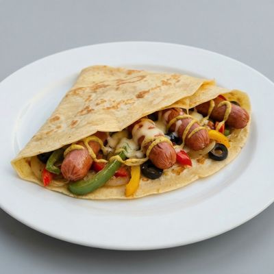 Hot Dog crepe on Potatoes