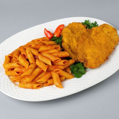 Fried Pane Meal with Red Sauce Pasta