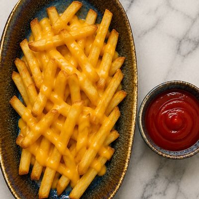 Cheesy golden fried fries