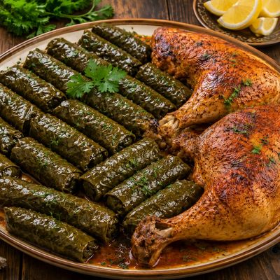 وجبة فخذي دجاج ونصف ورق عنب