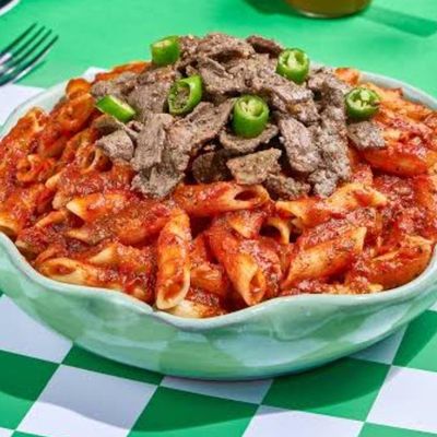 Liver pasta with red sauce