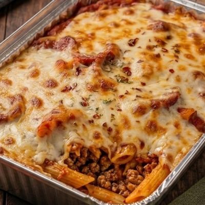 Oven-baked Pasta With Minced Meat, Tomato Sauce, And Mozzarella Cheese