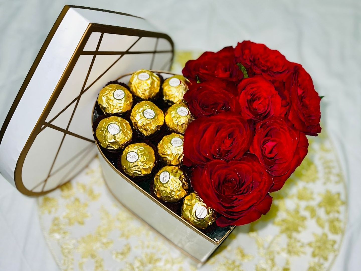 Valentines Heart With Roses And Chocolate