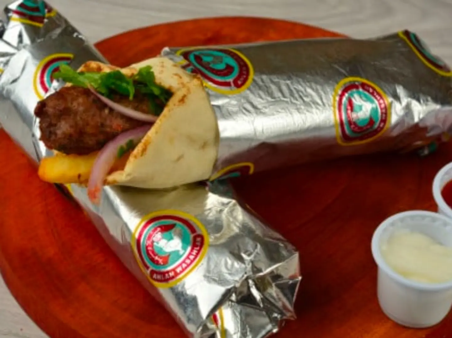 Meat Kebab Sandwich In Saj Bread With Cheese