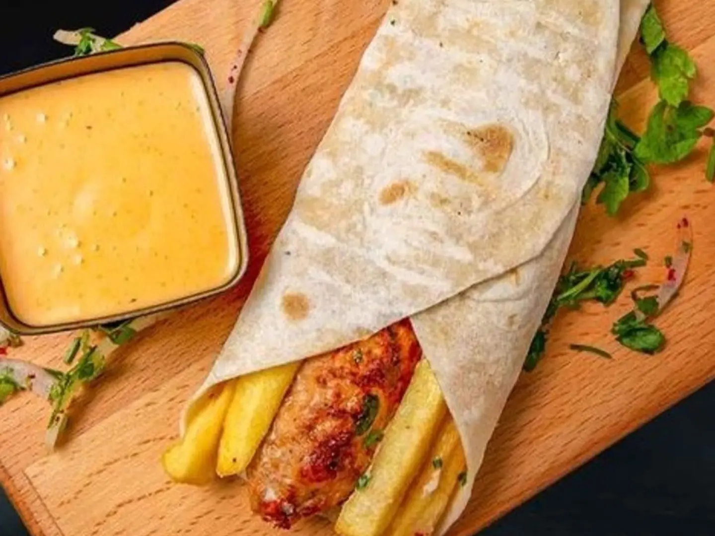 Chicken Kebab Sandwich In Saj Bread With Cheese