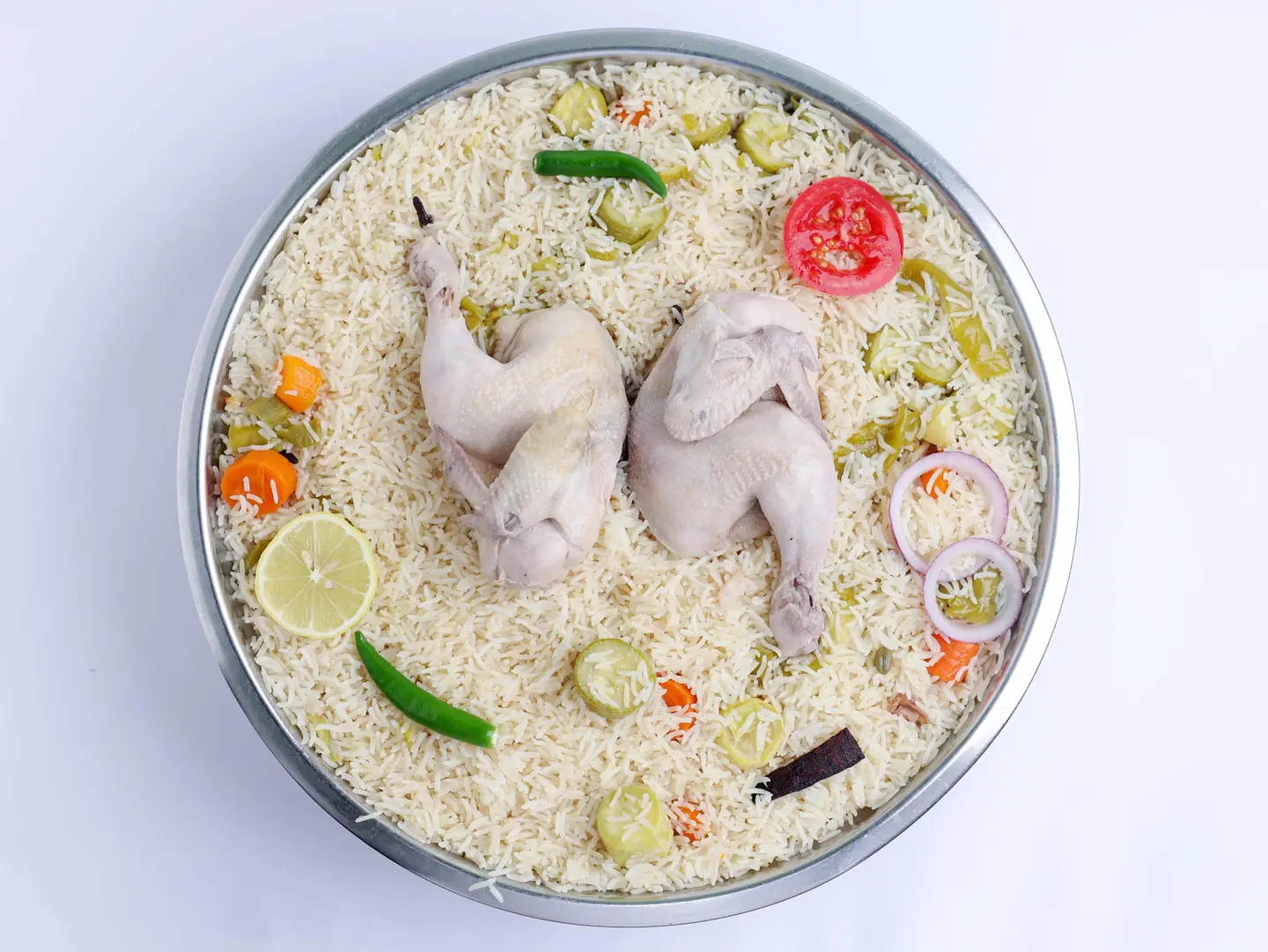 Whole Pressure Cooked Chicken (White Style) With Vegetables.